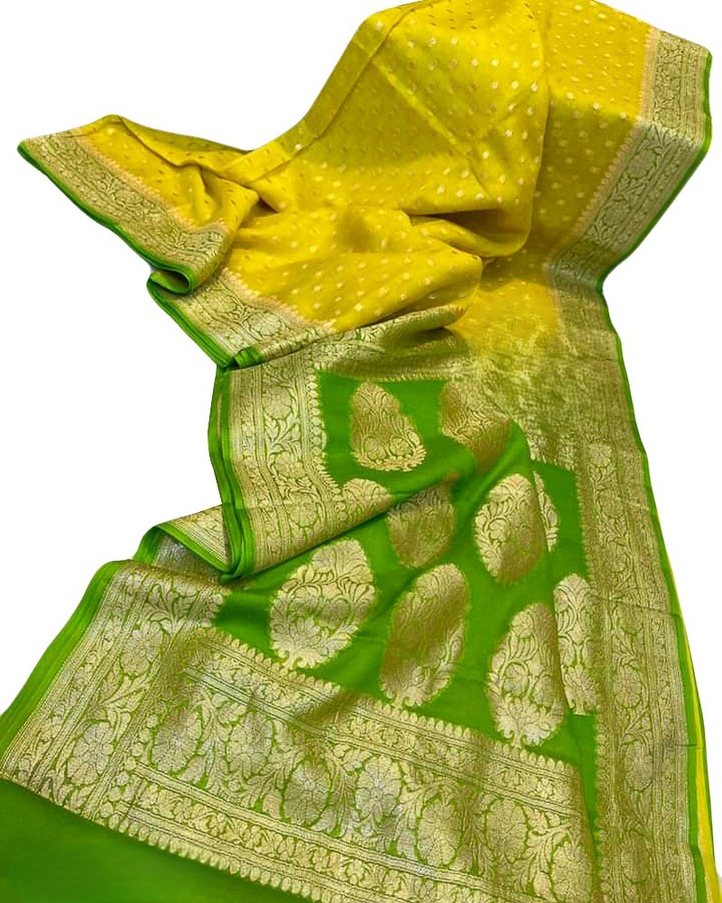 GRACEFUL ZARI BUTI BANARASI GEORGETTE SAREE IN GREEN